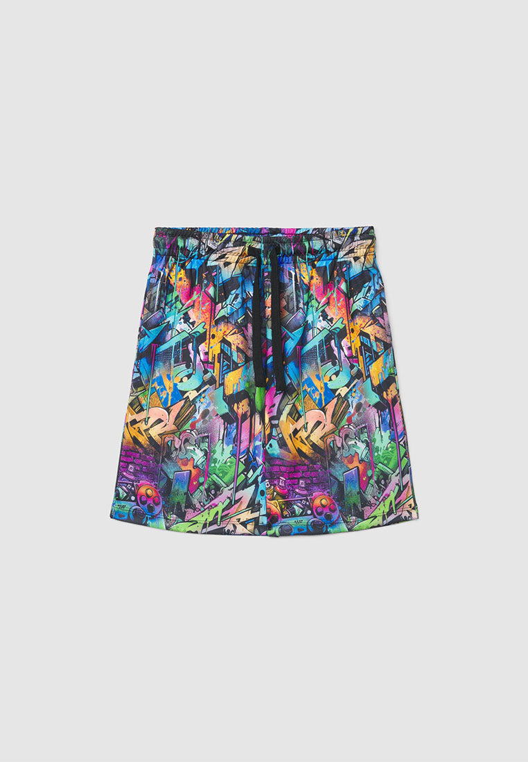 Graffiti Print Tracksuit Shorts for Boys