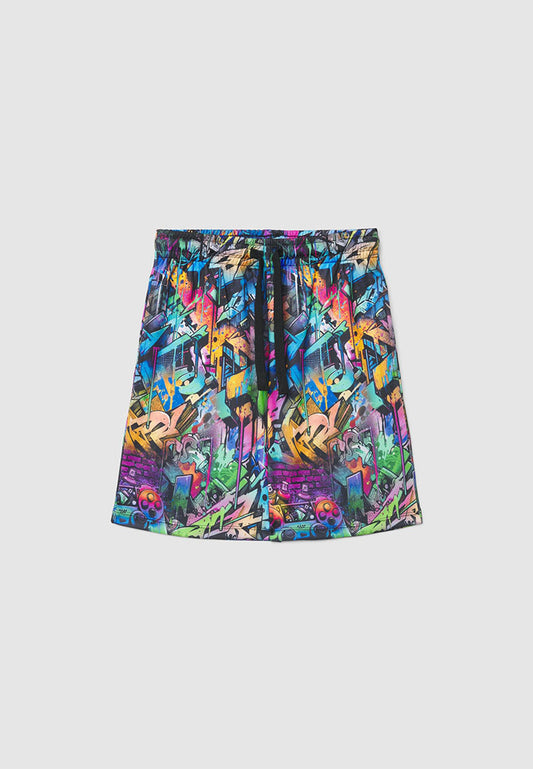 Graffiti Print Tracksuit Shorts for Boys