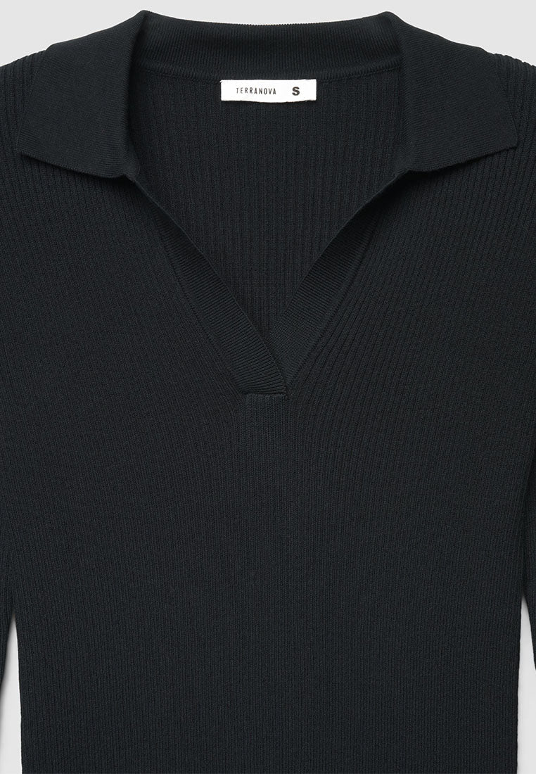 Women's Ribbed knit polo collar sweater