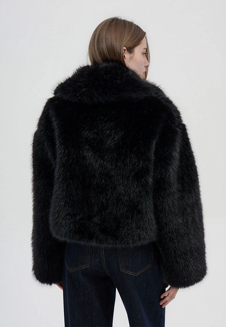 Women's Cropped jacket with long faux fur collar