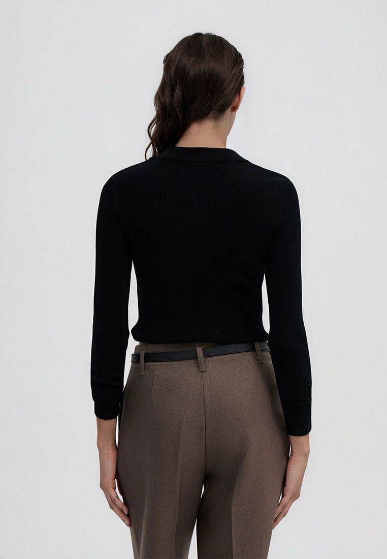 Women's Ribbed knit polo collar sweater