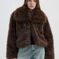 Women's Cropped jacket with long faux fur collar