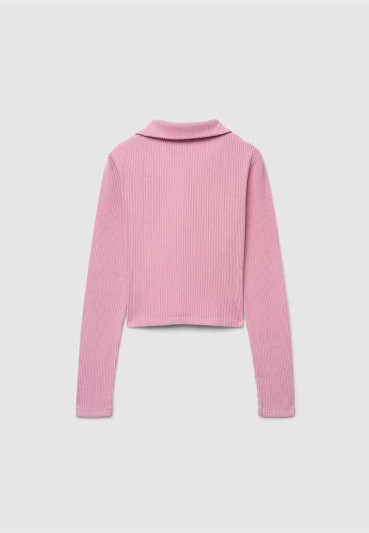 Women's Long-sleeved zip-up T-shirt with collar