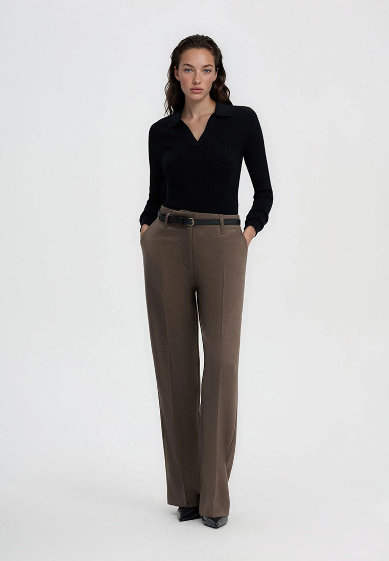 Women's Ribbed knit polo collar sweater