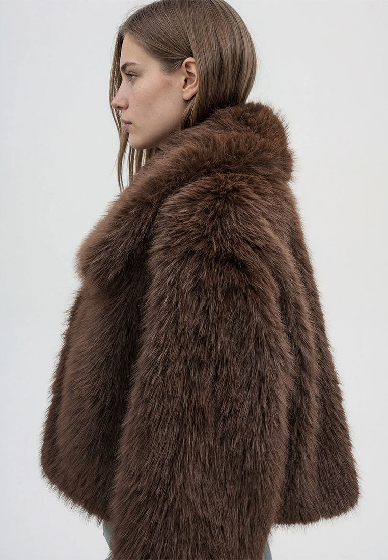 Women's Cropped jacket with long faux fur collar