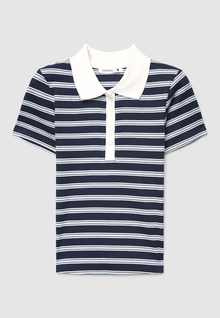 Women's Striped Crop Polo T-Shirt