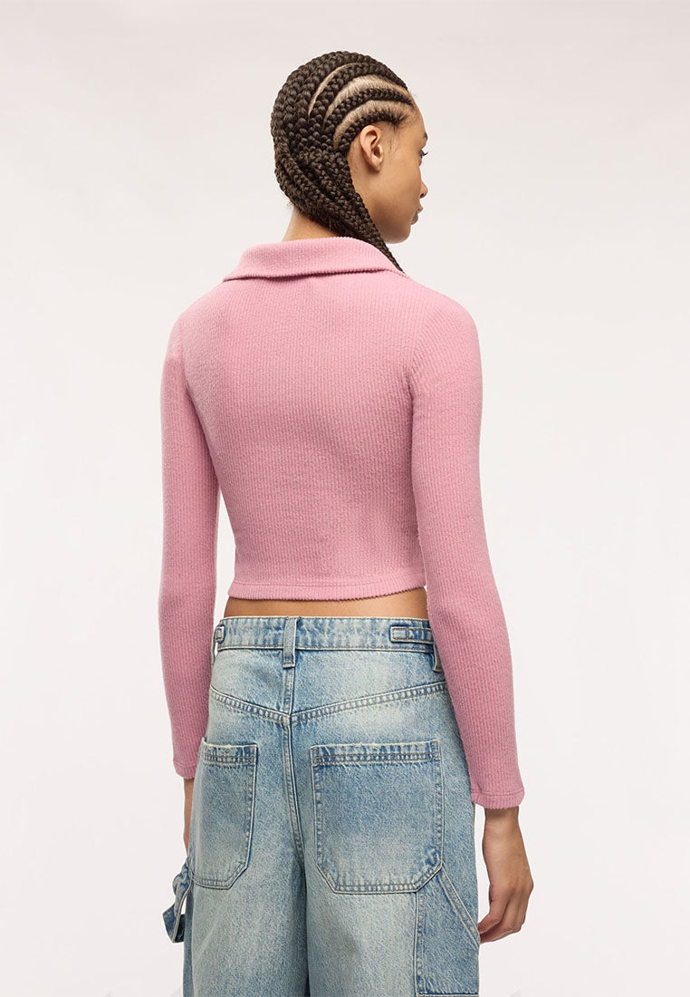 Women's Long-sleeved zip-up T-shirt with collar