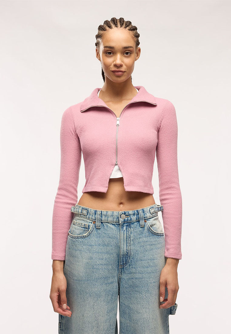 Women's Long-sleeved zip-up T-shirt with collar