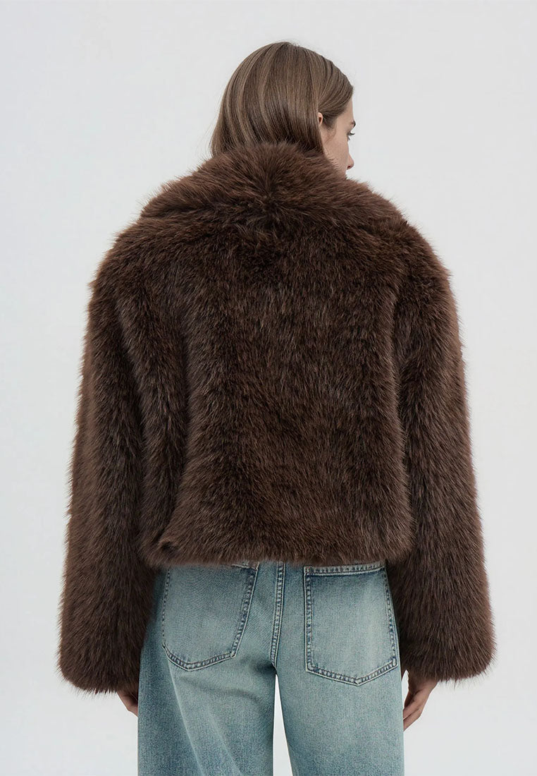 Women's Cropped jacket with long faux fur collar