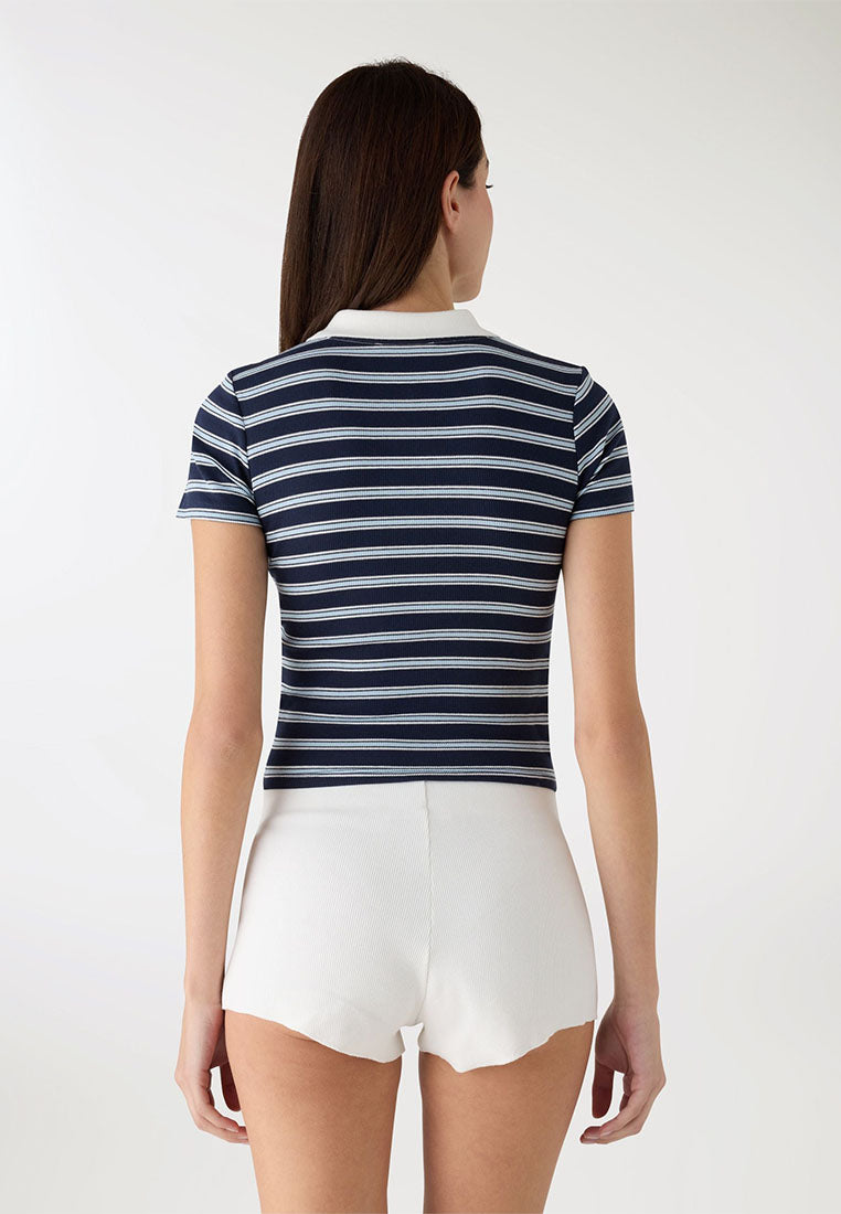 Women's Striped Crop Polo T-Shirt