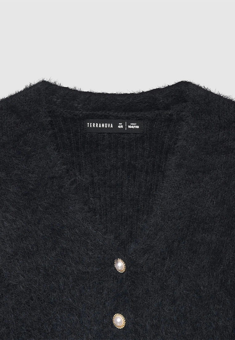 Solid-colour faux fur effect cardigan for Girls