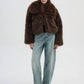 Women's Cropped jacket with long faux fur collar