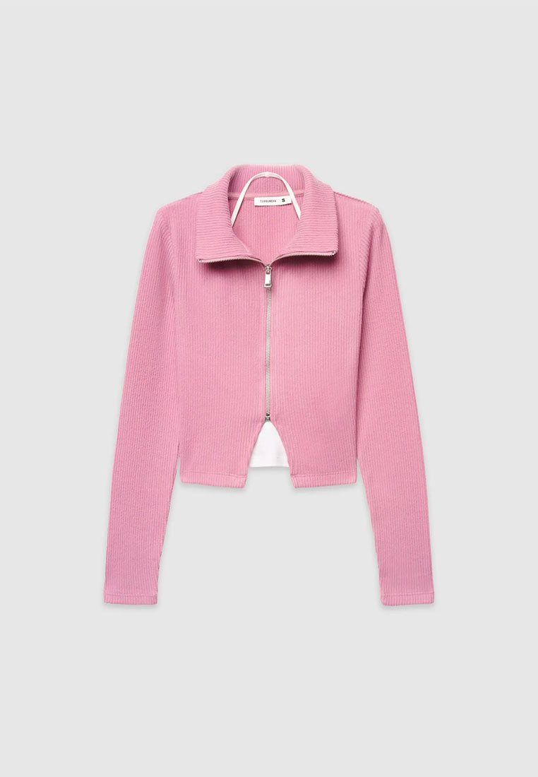 Women's Long-sleeved zip-up T-shirt with collar