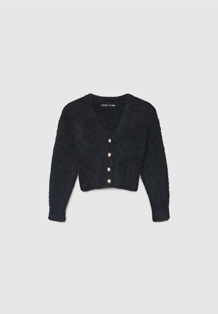 Solid-colour faux fur effect cardigan for Girls