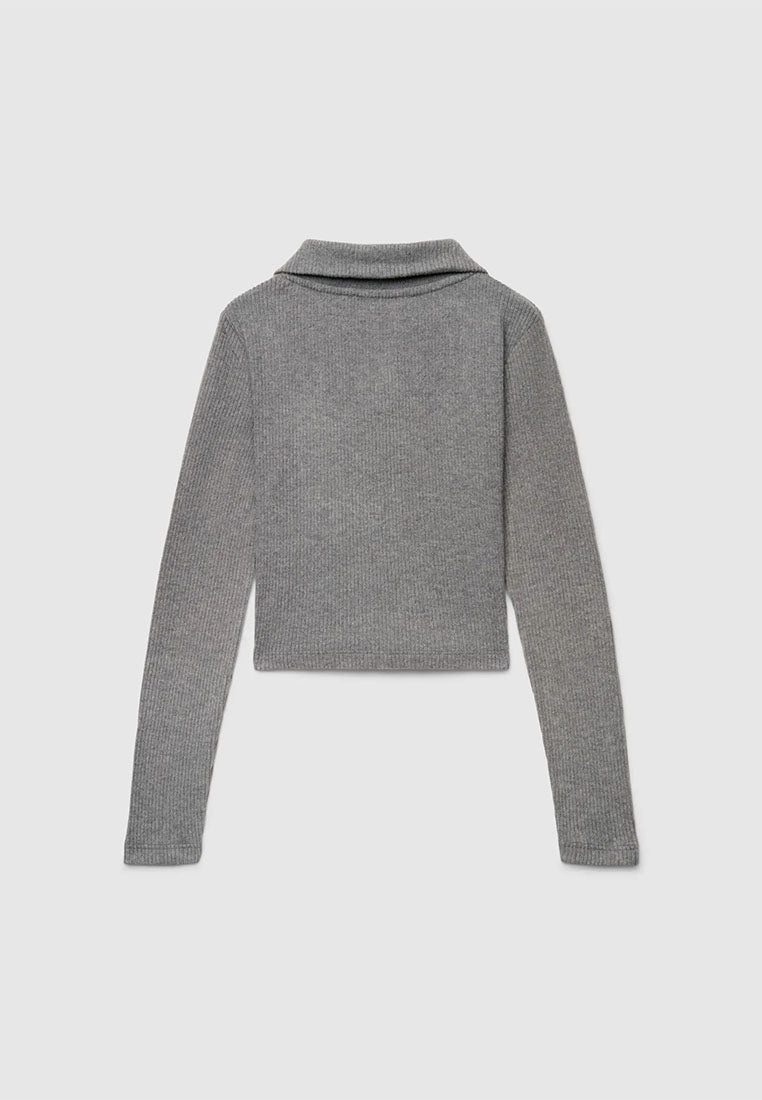 Women's Long-sleeved zip-up T-shirt with collar