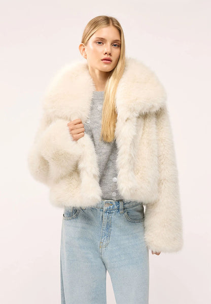 Women's Cropped jacket with long faux fur collar
