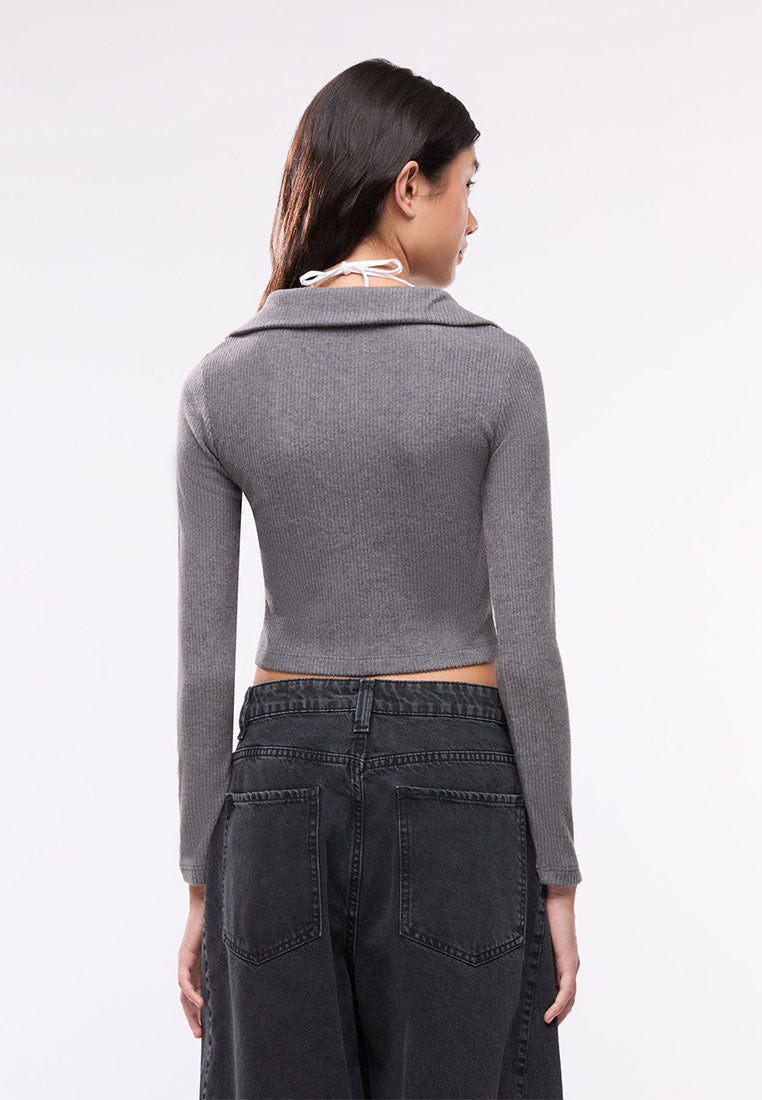 Women's Long-sleeved zip-up T-shirt with collar
