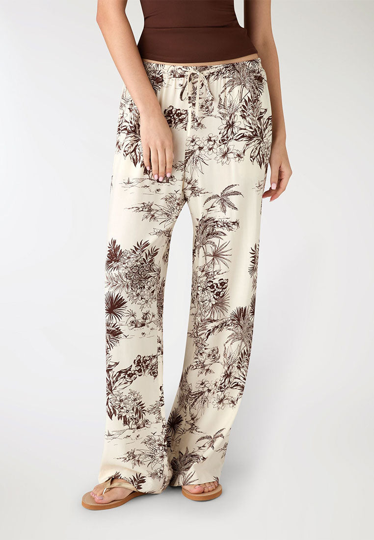 Women's Long Palm-Print Trousers