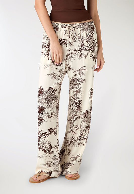 Women's Long Palm-Print Trousers