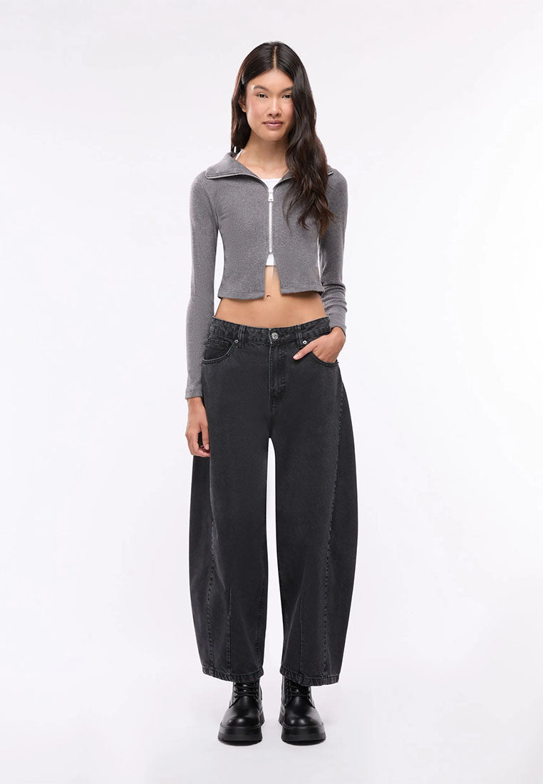 Women's Long-sleeved zip-up T-shirt with collar