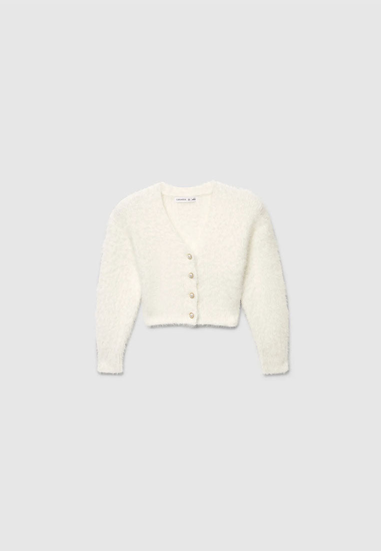 Solid-colour faux fur effect cardigan for Girls