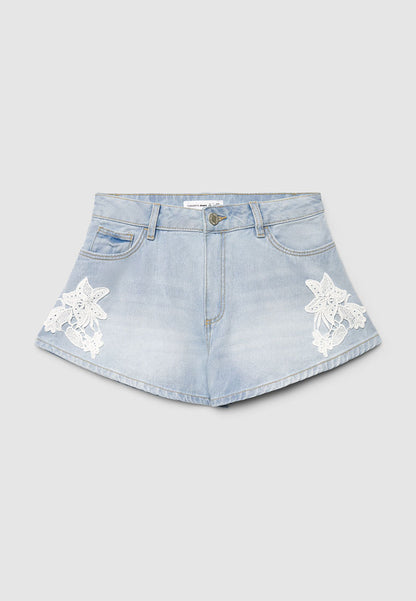 Floral Style Denim Shorts for Girls