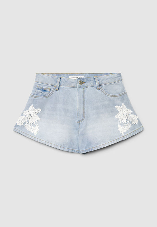 Floral Style Denim Shorts for Girls