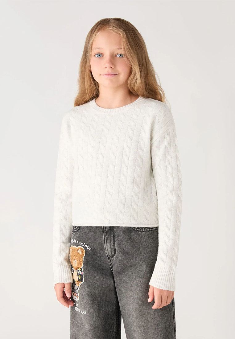 Solid-colour cable-knit sweater for Girls