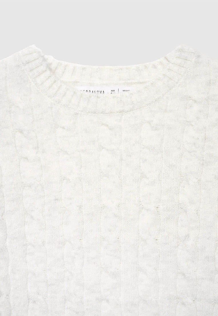Solid-colour cable-knit sweater for Girls