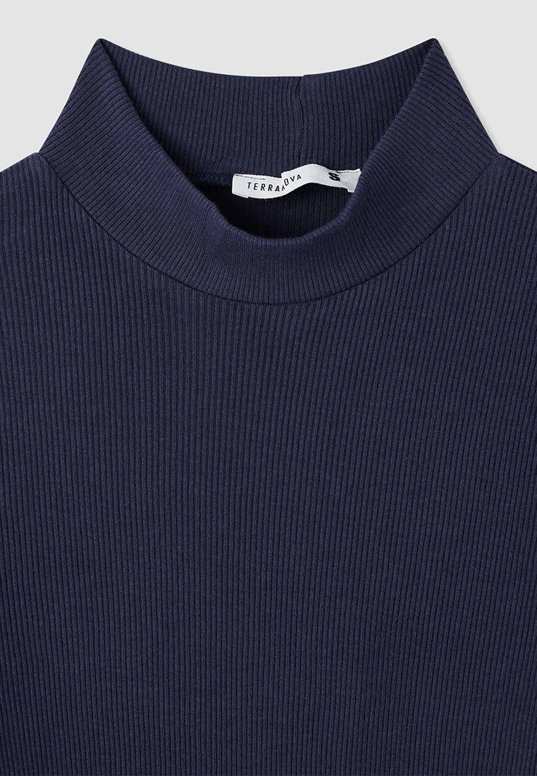 Women's Ribbed T-shirt with mock neck collar
