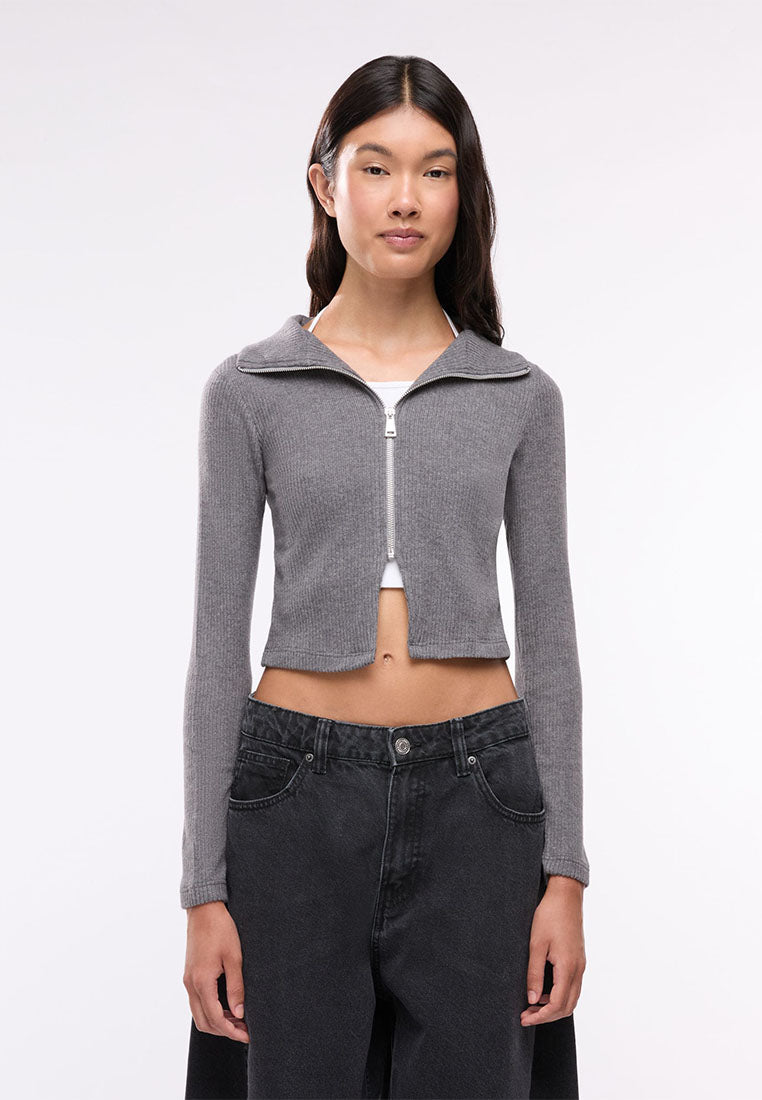 Women's Long-sleeved zip-up T-shirt with collar