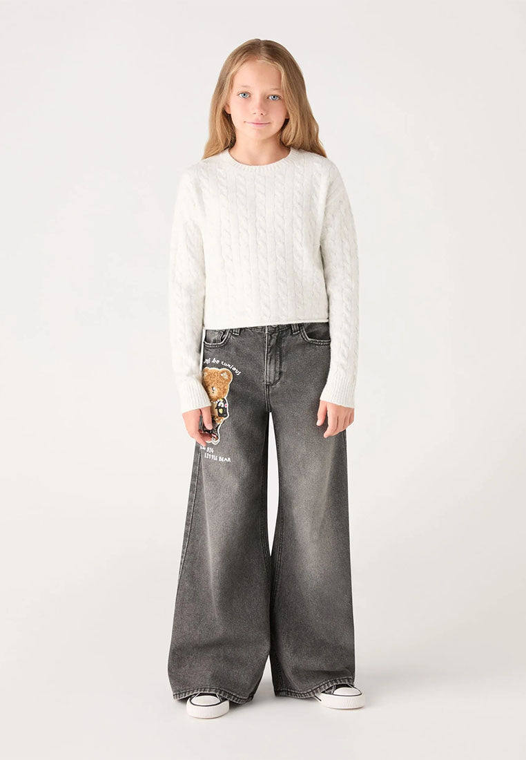 Solid-colour cable-knit sweater for Girls