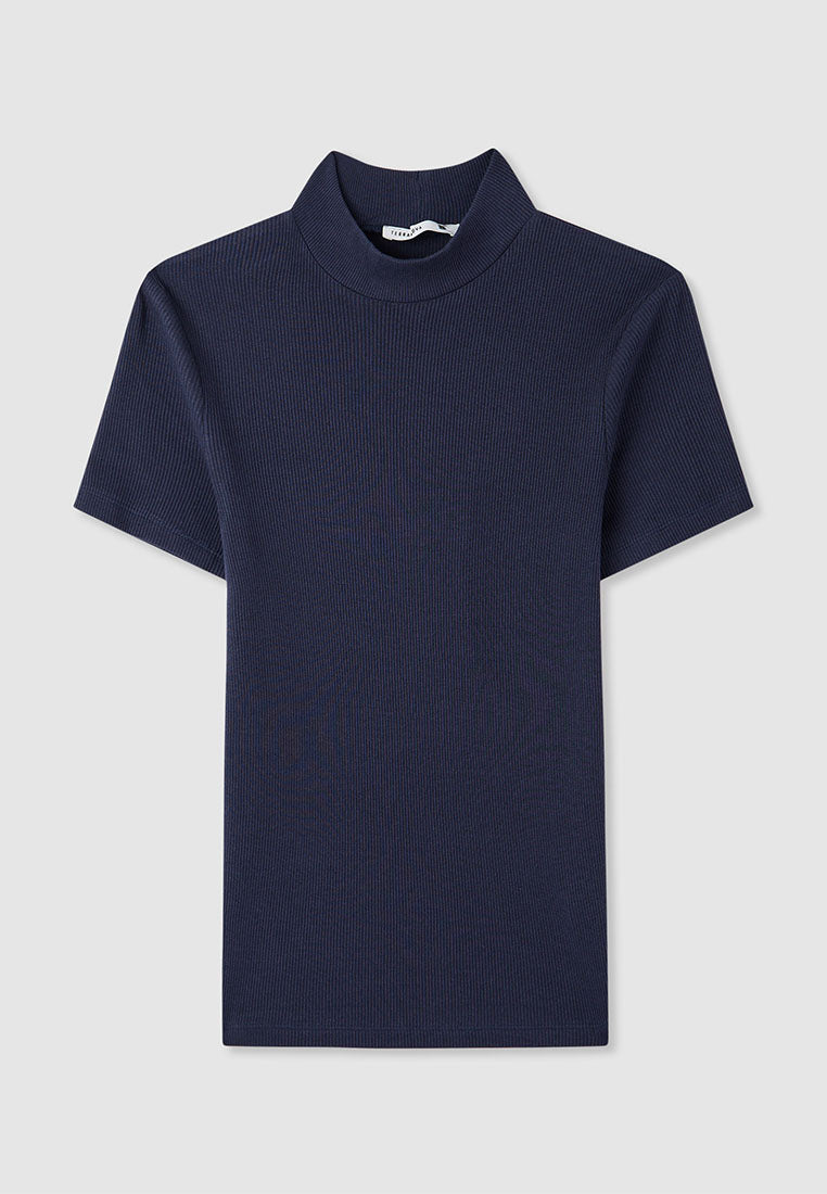 Women's Ribbed T-shirt with mock neck collar