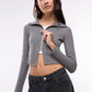 Women's Long-sleeved zip-up T-shirt with collar