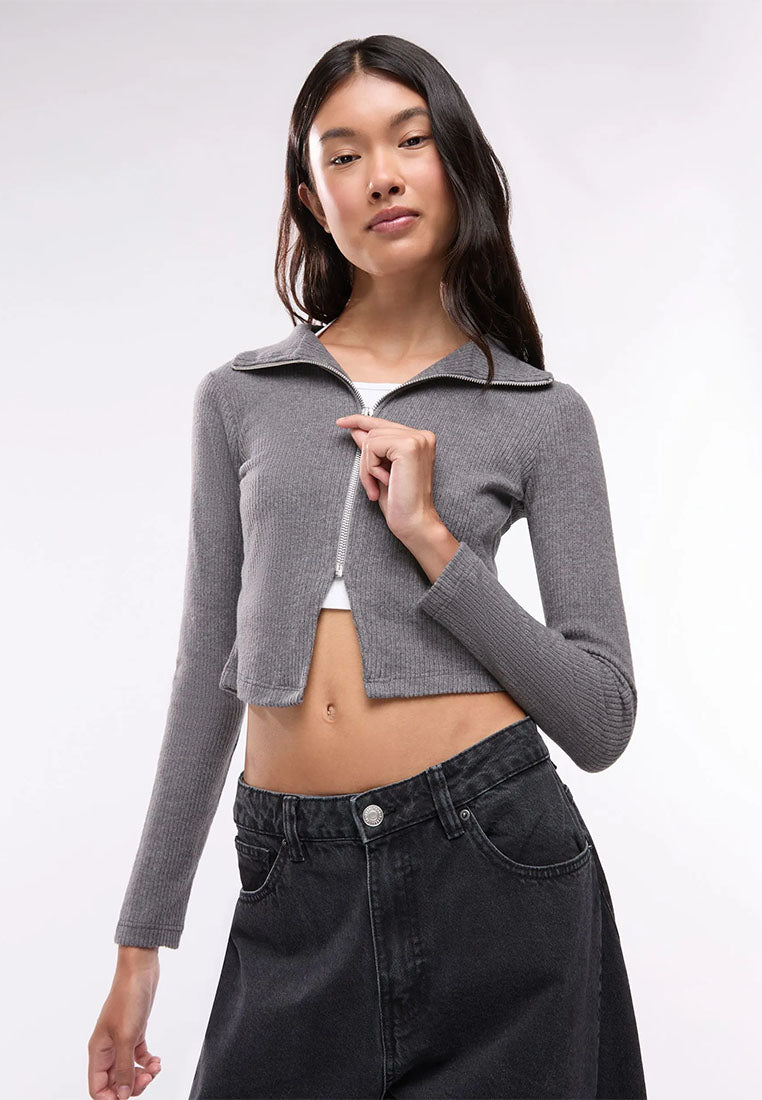 Women's Long-sleeved zip-up T-shirt with collar