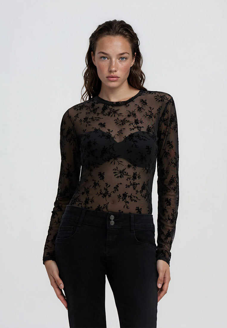Women's Flock Floral print Long-sleeved T-shirt