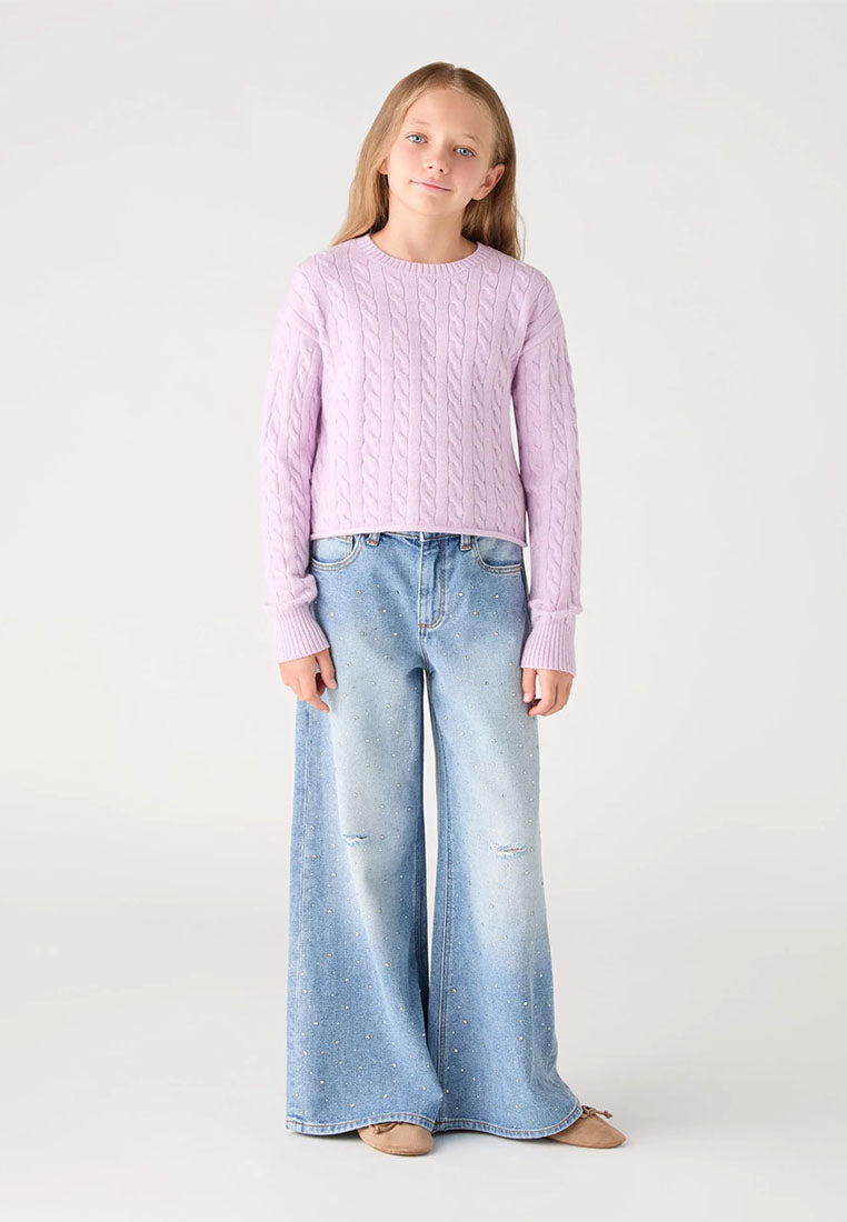 Solid-colour cable-knit sweater for Girls