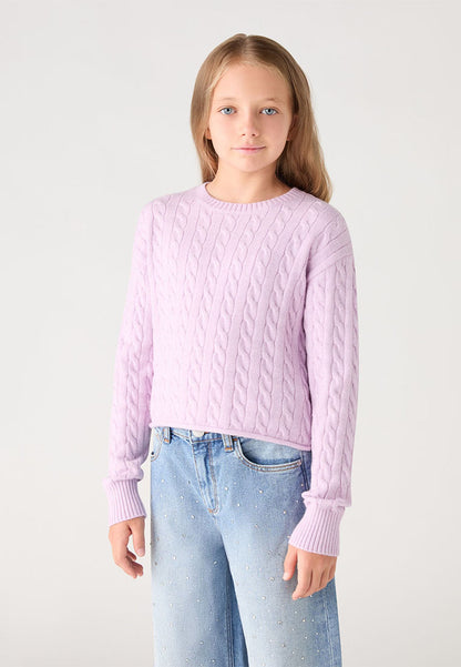 Solid-colour cable-knit sweater for Girls