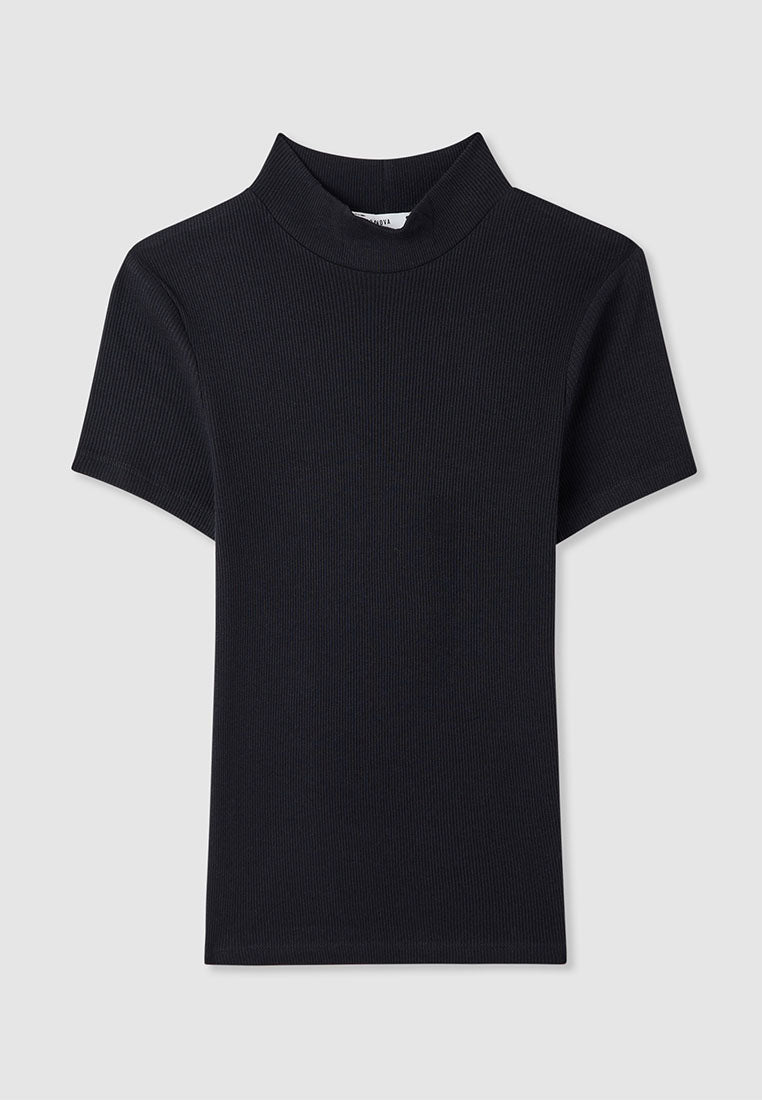 Women's Ribbed T-shirt with mock neck collar