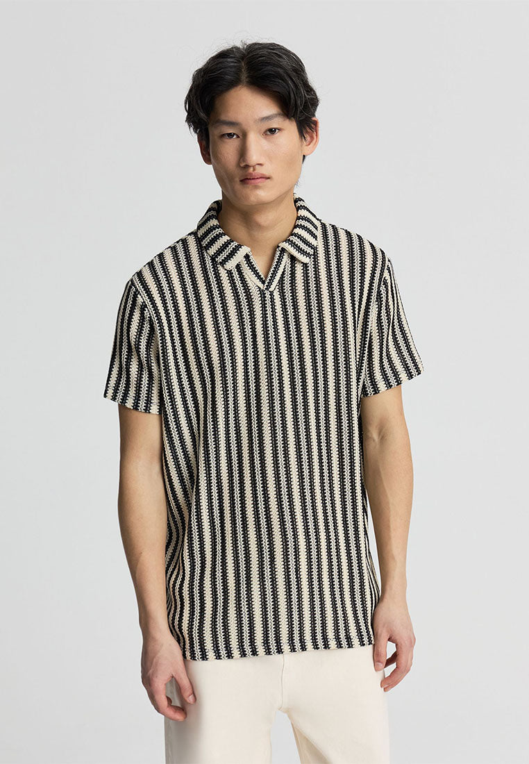 Men's Striped Crochet Polo T-Shirt