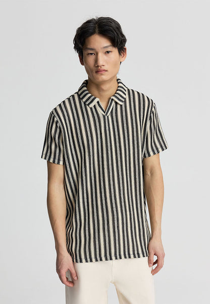 Men's Striped Crochet Polo T-Shirt