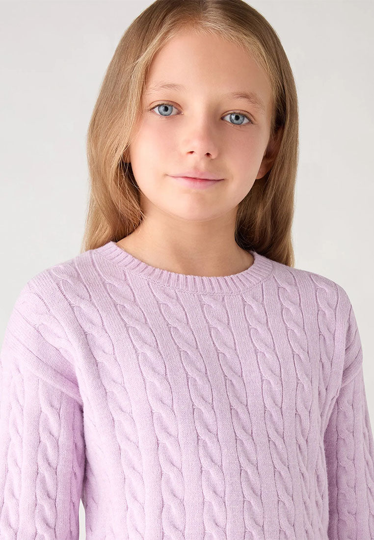 Solid-colour cable-knit sweater for Girls