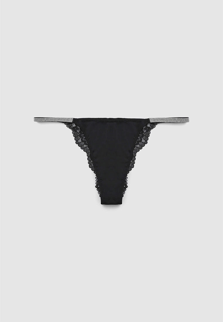 Women's Rhinestone Strap Floral Lace Thong