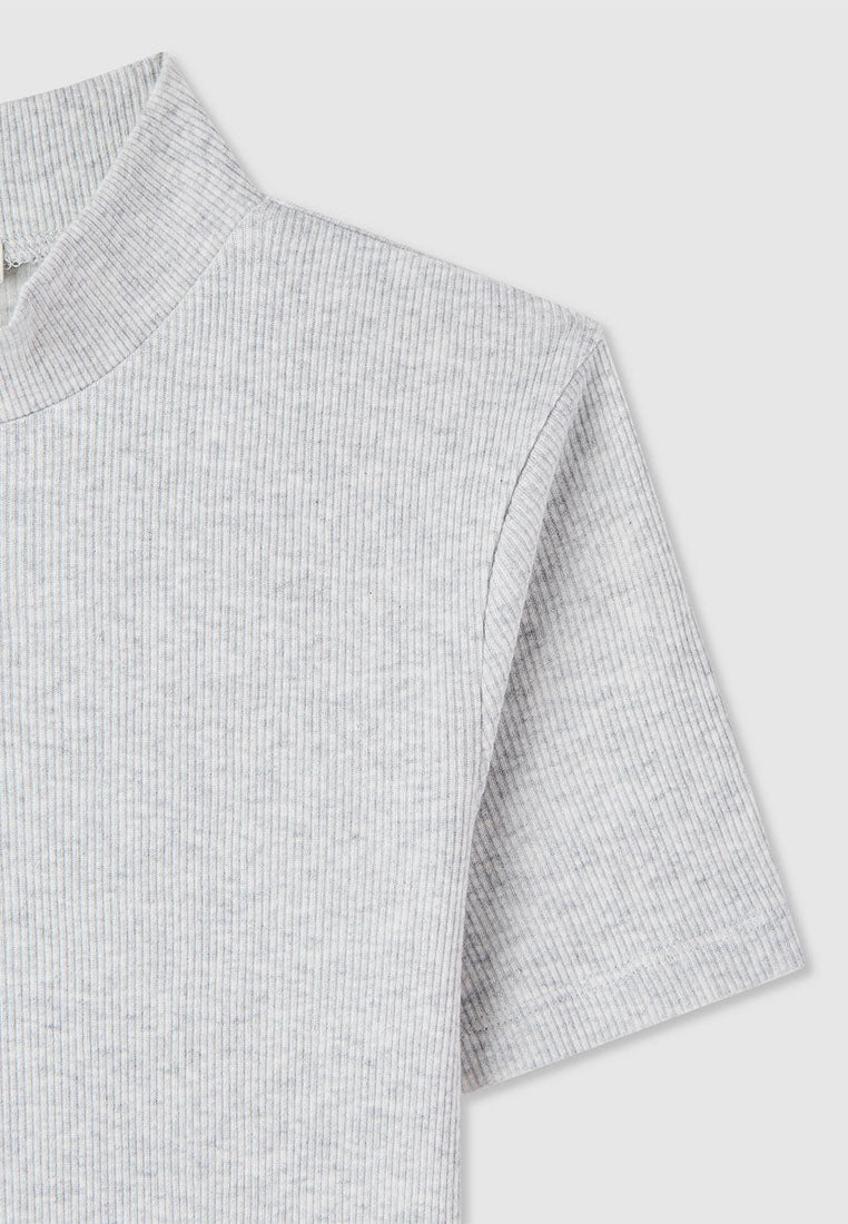 Women's Ribbed T-shirt with mock neck collar