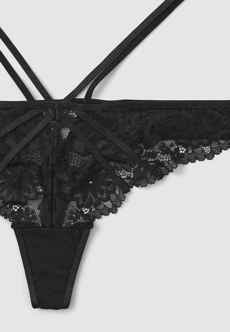 Women's Strappy Harness Floral Lace Thong