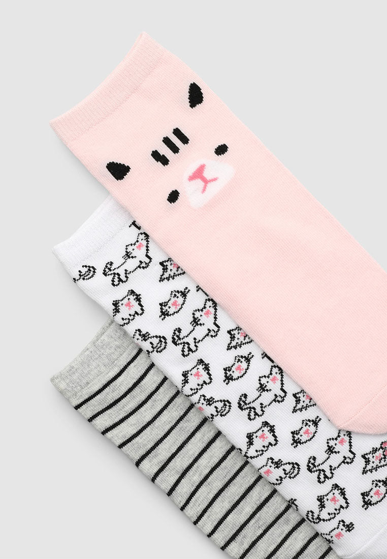 Women's Pack of 3 pairs of socks with animals and stripes