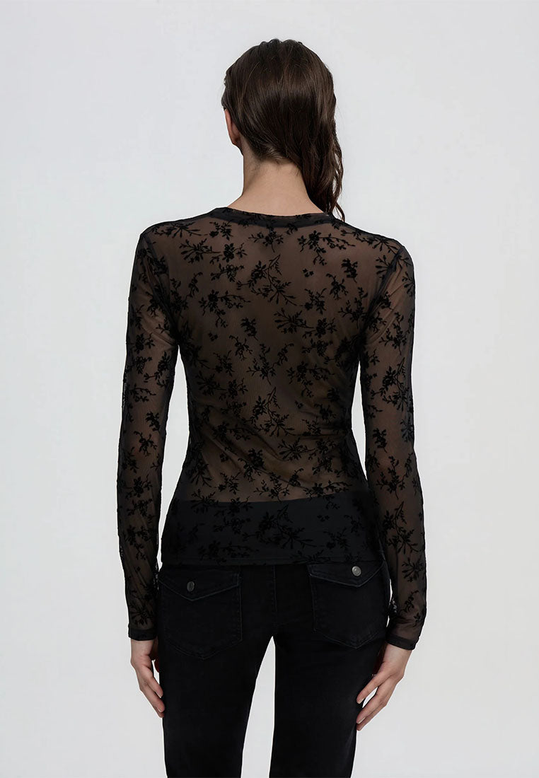 Women's Flock Floral print Long-sleeved T-shirt
