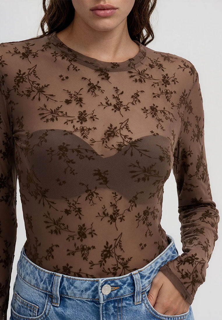 Women's Flock Floral print Long-sleeved T-shirt