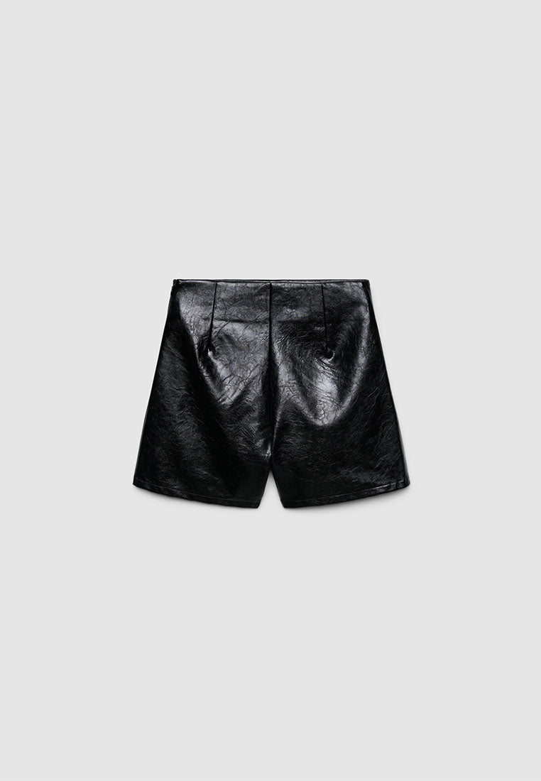 Women's Asymmetric mini skort in faux leather