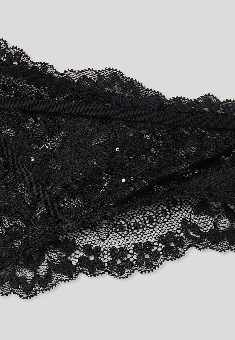 Women's Rhinestone Heart Lace Brazilian Briefs